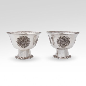 View 1 of Lot 353: A pair of silver offering bowls, Tibet, circa 1900