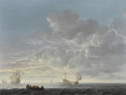 Catalog image of A herring fleet with a man-o'-war offshore in a light chop and gentle breeze
