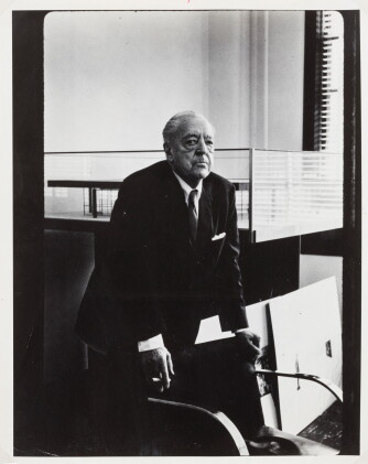 Catalog image of Portrait of architect Ludwig Mies van der Rohe in his office, Chicago, 1955