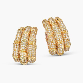 View 1 of Lot 1604: Pair of Diamond 'Bamboo' Earrings | 卡地亞 | 鑽石 'Bamboo' 耳環一對