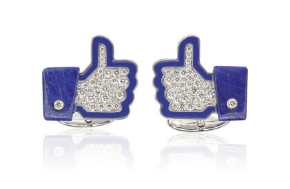 Catalog image of pair of enamel, lapis lazuli and diamond cufflinks, 'i like', michele della valle