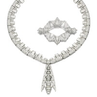 476. diamond necklace, janesich, and brooch, 1930s