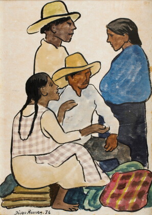 Catalog image of grupo en el mercado: dos hombres y dos mujeres