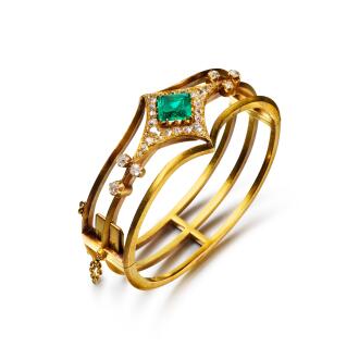 View 1 of Lot 1030: A diamond and emerald-set gold bracelet, Samuel Arndt, St Petersburg, circa 1860