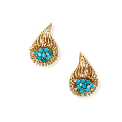 Catalog image of Pair of Turquoise and Diamond Earclips