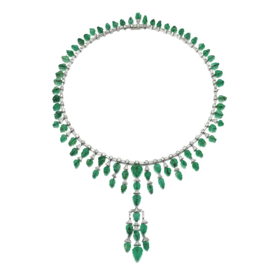 RARE EMERALD AND DIAMOND NECKLACE, JANESICH, 1920S