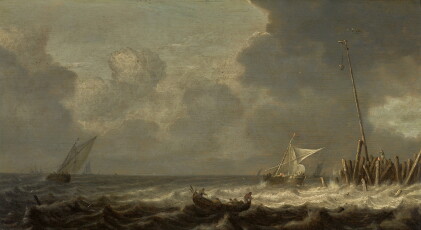 Catalog image of pieter mulier the elder | a rowing boat and other sailing vessels in choppy seas