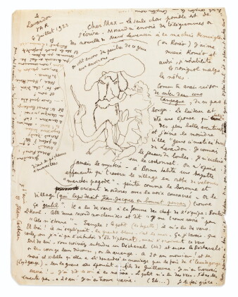 Catalog image of 2 lettres autographes signées à Max Jacob, l'une illustrée. 1921-1922.