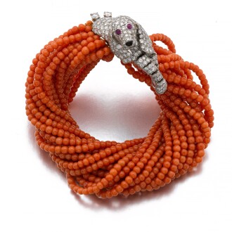 View 1 of Lot 58: CARTIER | CORAL AND DIAMOND BRACELET, 1960S