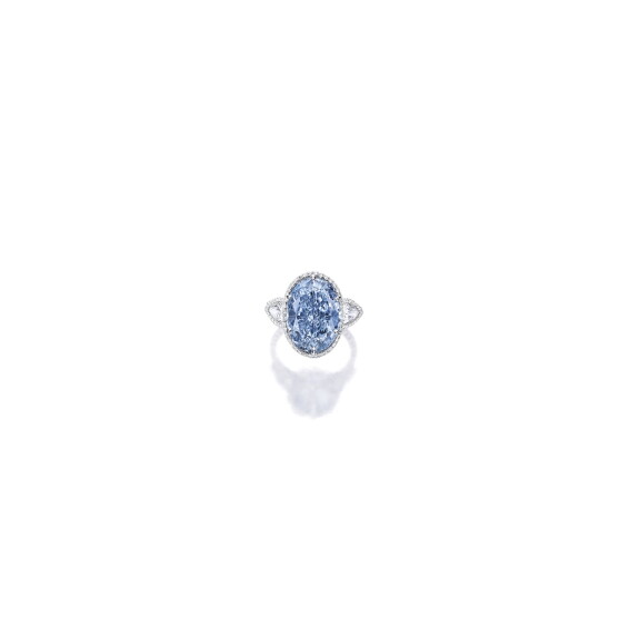 Superb and Rare Fancy Vivid Blue Diamond and Diamond Ring
