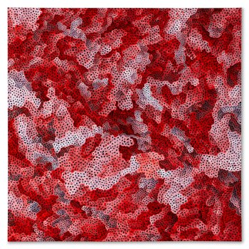 Abstract painting by Yayoi Kusama known as INFINITY-NETS, characterized by intricate, repetitive patterns of small dots covering the canvas in a hypnotic and expansive composition, exemplifying her unique vision of infinity and obsession