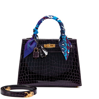 View 1 of Lot 5490: Prunoir Shiny Niloticus Crocodile Kelly 25 Sellier Gold Hardware, 2019 and Twilly