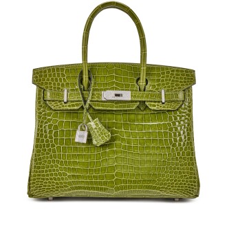 View 1 of Lot 9747: Important Private Collection: Vert Pelouse Shiny Porosus Crocodile Birkin 30 18k White Gold and Diamond Hardware, 2010