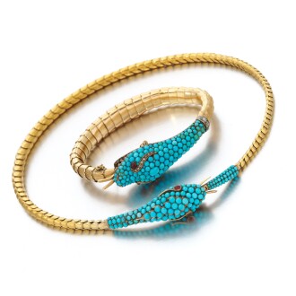 View 1 of Lot 7: Turquoise, diamond and garnet demi-parure (Demi-parure in turchese, granati e diamanti)