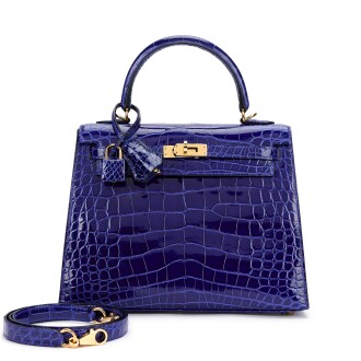 View 1 of Lot 929: Bleu Electrique Shiny Mississippiensis Alligator Kelly 25 Sellier Gold Hardware, 2018