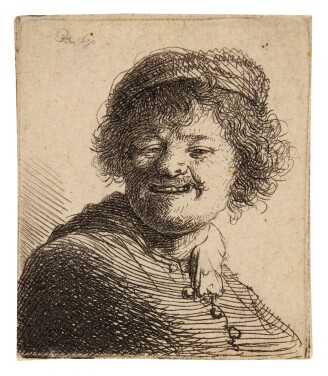 View 1 of Lot 39: Self-Portrait in a Cap: Laughing (B., Holl. 316; New Holl. 70; H. 34)