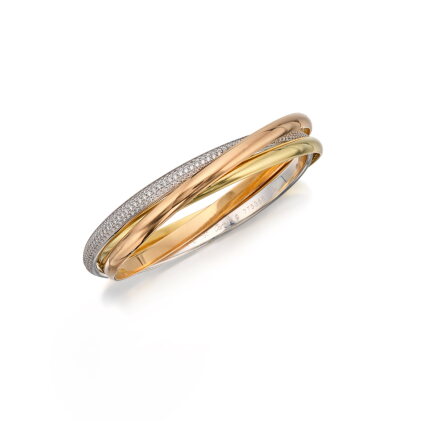 Catalog image of Three-Color Gold and Diamond 'Trinity' Bangle-Bracelet, France