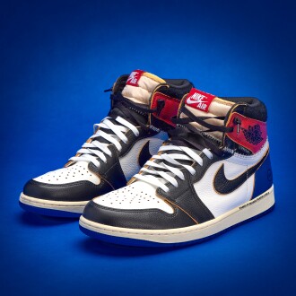 View 1 of Lot 65: Stephen Curry 2025-2026 All-Star Red Carpet Worn Nike Air Jordan 1 Retro High OG SP 'Fragment x Union LA' 