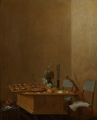 Catalog image of gerrit van vucht | still-life with tric-trac game and various tableware all ato…