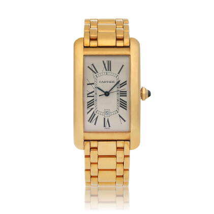 Catalog image of Tank Americaine, Ref. 1740 Yellow gold wristwatch with date and bracelet Circa 1998