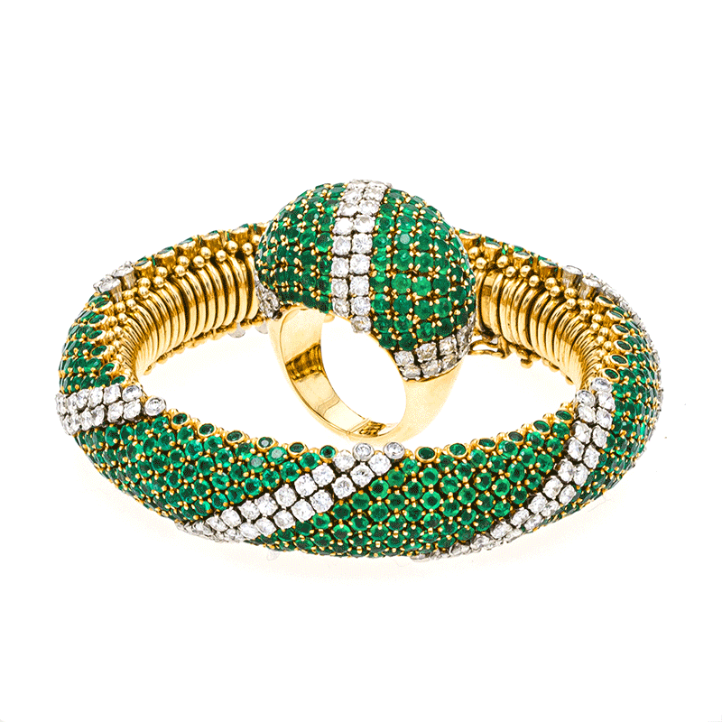 View 1 of Lot 751: Van Cleef & Arpels | Demi-parure émeraudes et diamants, "Pelouse" | Emerald and diamond demi-parure, 'Pelouse'