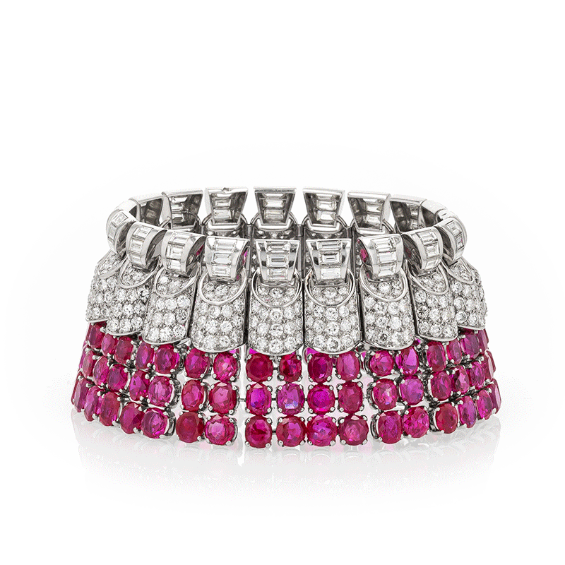 View 1 of Lot 20: Manchette rubis et diamants | Ruby and diamond cuff bracelet