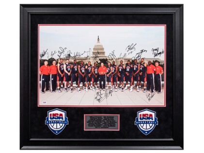 2012 Olympic Team U.S.A Men's National Basketball Team Signed and Framed to 31x28" Team Photo with 17 Signatures Including LeBron James, Kobe Bryant, and Kevin Durant (PSA/DNA)