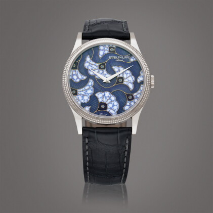 Catalog image of Calatrava Rare Handcrafts 'Wax print in blues', Reference 5177G-017 A white gol…