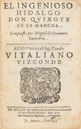 View 1 of Lot 16: El Ingenioso Hidalgo Don Quixote de la Mancha. Milan, 1610. Première édition publiée en Italie