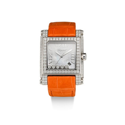 Catalog image of chopard | happy sport, reference 28/3571-20 a white gold and diamond-set wristw…
