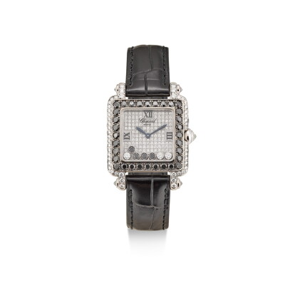 Catalog image of chopard | happy sport, reference 27/6730-50 a white gold, diamond and black dia…