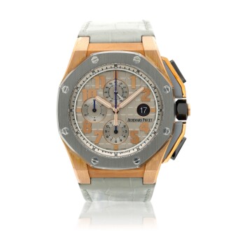 View 1 of Lot 63: Reference 26210OI.OO.A109CR.01 Royal Oak Offshore Lebron James, A limited edition pink gold, titanium and diamond-set automatic chronograph wristwatch with date, Circa 2013