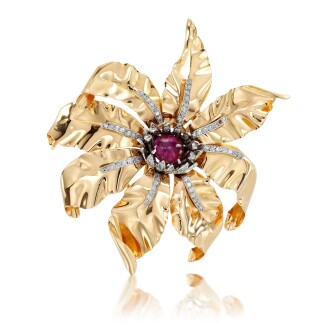 View 1 of Lot 204: Ruby and diamond brooch, 1940s