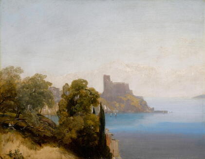 Catalog image of View of Lerici with Baron Charles Rivet sketching in the foreground