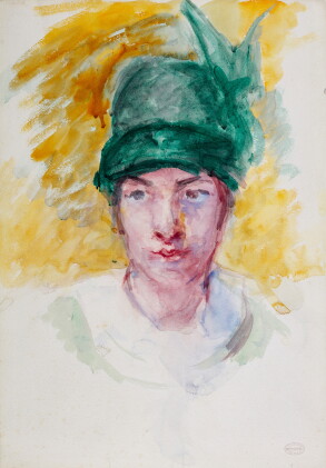 Catalog image of Sketch for 'Young Woman in a Small Winged Hat Holding a Cat'