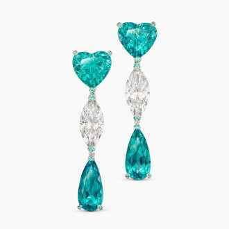 View 1 of Lot 1631: Pair of Paraíba Tourmaline and Diamond Pendent Earrings |「巴西」帕拉伊巴碧璽 配 鑽石 耳墜一對 (帕拉伊巴碧璽共重8.36克拉)