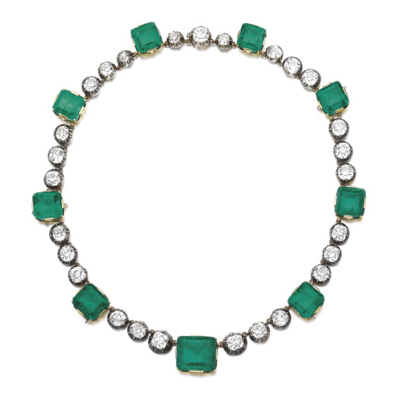 Attractive emerald and diamond necklace, late 19th century and l