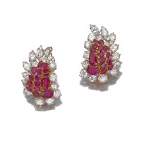 233. pair of ruby and diamond ear clips, vourakis