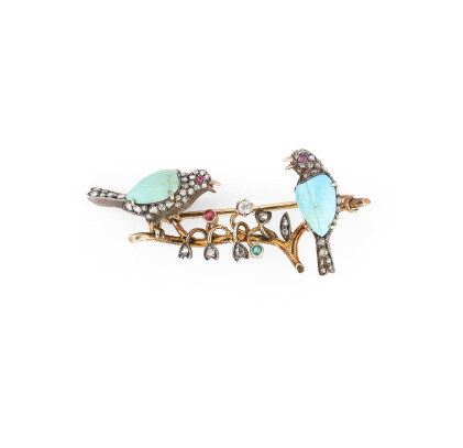 Catalog image of broche turquoise et diamants | turquoise and diamond brooch