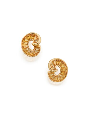 Catalog image of pair of gold and citrine earclips, verdura