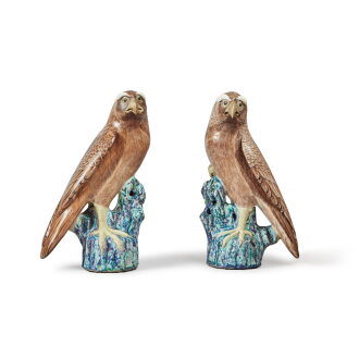 View 1 of Lot 513: A Rare Pair of Chinese Export Figures of Hawks, Qing Dynasty, Qianlong Period
