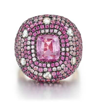 Catalog image of pink sapphire and diamond ring, michael youssoufian | 粉紅色剛玉 配 鑚石 戒指, michael yo…