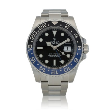 View 1 of Lot 48: 'Batman' GMT-Master II, Ref. 116710BLNR  Stainless steel dual time zone wristwatch with date and bracelet  Circa 2016