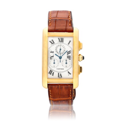 Catalog image of Tank Americaine, Ref. 1730 Yellow gold chronograph wristwatch with date Circa 1998