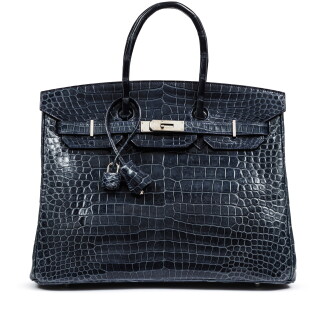 View 1 of Lot 627: Bleu Abysse Shiny Porosus Crocodile Birkin 35 Palladium Hardware, 2011