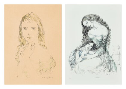 Catalog image of Léonard Tsuguharu Foujita 藤田嗣治 | a. Portrait of a girl b. Sisters a. 女孩肖像 b. 姐妹