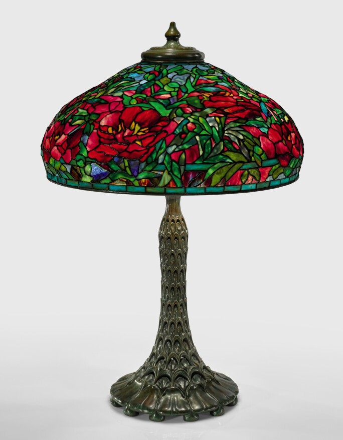 TIFFANY STUDIOS, "ELABORATE PEONY" TABLE LAMP, CIRCA 1910. ESTIMATE $450,000 – 600,000.