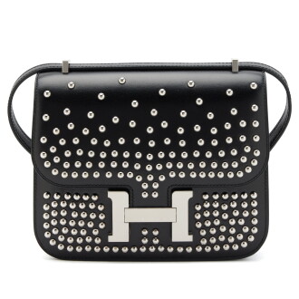 View 1 of Lot 35: Limited Edition Black Box Clouté Studded Mini Constance 18 Palladium Hardware, 2023