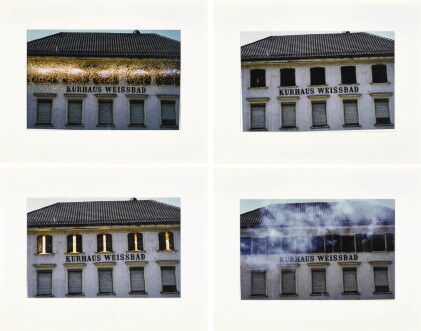 Catalog image of roman signer | aktion in kurhaus weissbad al (fensterläden mit raketen)