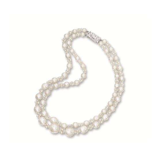 RARE NATURAL PEARL AND DIAMOND NECKLACE